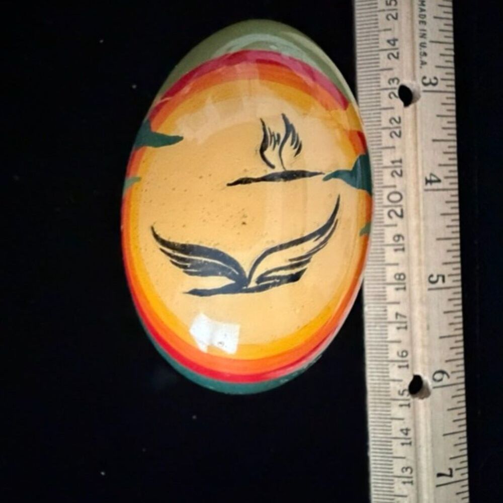 vtg Hand painted decorative wooden egg with bird motif